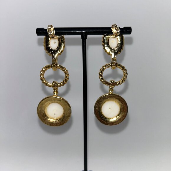 Gold-Tone Dangling Earrings With Faux Pearls & Rhinestone Accents - 2.75 Inch Le - Picture 7 of 14